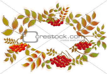 Border from autumn leaves and rowan. EPS10 vector illustration