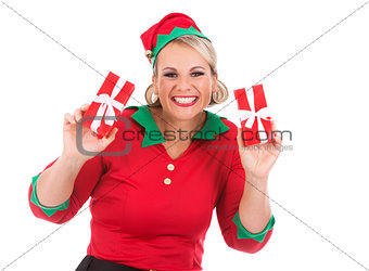 blond elf female holding present