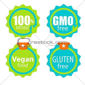 Gmo Free, 100% Natutal, Vegan Food and Gluten Free Label Set Vec