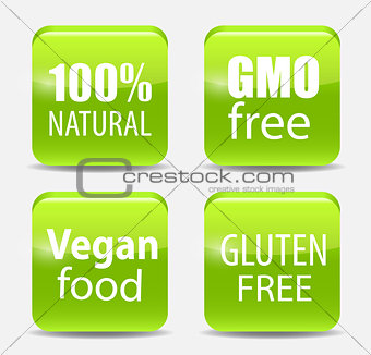 Gmo Free, 100% Natutal, Vegan Food and Gluten Free Label Set Vec
