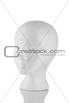 Styrofoam head 3/4 view isolated on white 