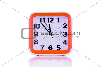 Square orange clock isolated on white background front view
