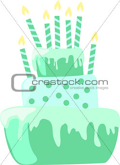 Mint color anniversary cake with candles decorations in light pastel colors. EPS10