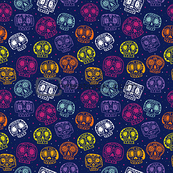 Vector cartoon flat Day of the Dead seamless pattern