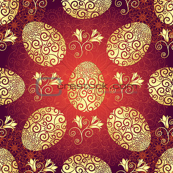 Bright red Easter pattern with eggs