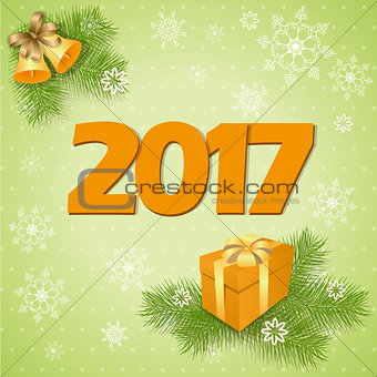 New year`s card with gift