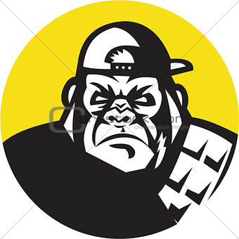 Angry Gorilla Head Baseball Cap Circle Retro