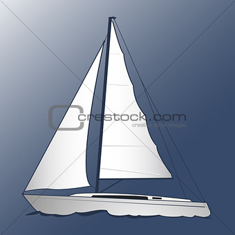 A white yacht. Blue background