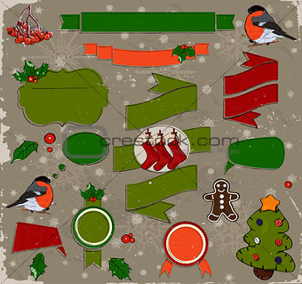 Set of Christmas elements in red and green.