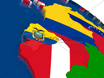 Ecuador on 3D map with flags
