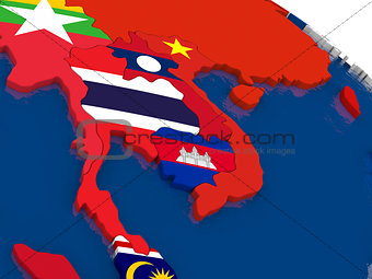 Thailand on 3D map with flags