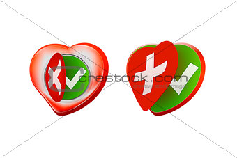 Romantic Approval Rejection Symbols with Heart Shaped 