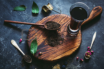 Still life of black tea and herbal tea