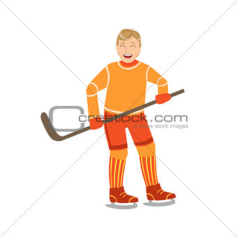 Guy Playing Hockey In Orange Uniform
