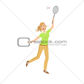 Woman Playing Badminton With Shuttlecock