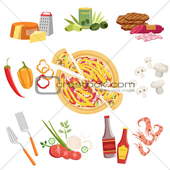 Pizza Ingredients And Cooking Utensils Set