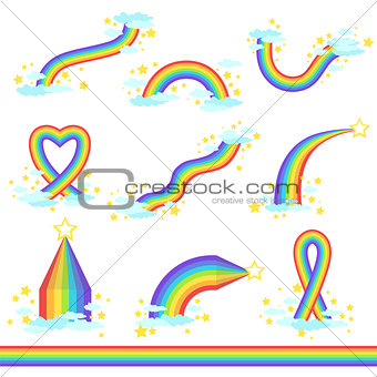 Rainbows Of Different Fantastic Shape Set  Icons