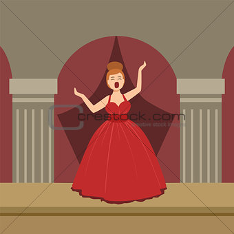Opera Singer In Red Dress Performing On Stage