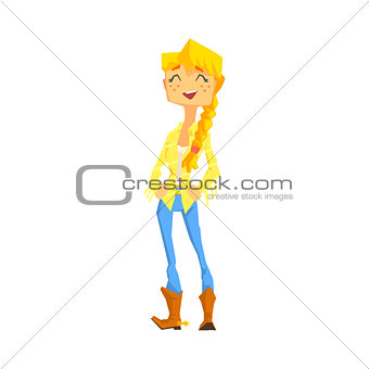 Woman In Cowboy Disguise Stading Smiling With Hands In Pockets