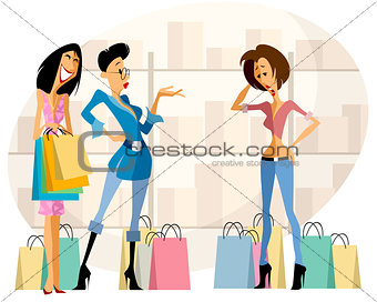 Three girls shopping