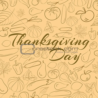Autumn graphic pattern with fruits and vegetables. Vector Thanksgiving day design