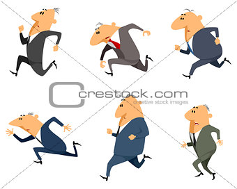Six businessmen running 