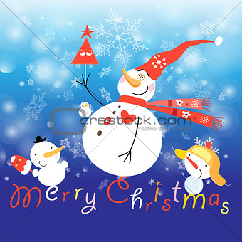 Greeting Christmas card with a snowman