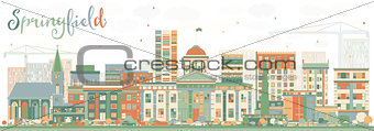 Abstract Springfield Skyline with Color Buildings.