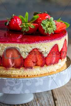 Strawberry cake close-up.