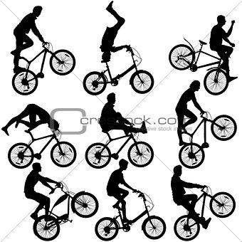 Set silhouette of a cyclist male and female.  vector illustratio