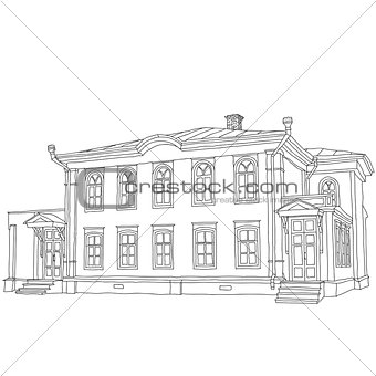 House sketch two-storey wooden house Ulyanov Lenin. Vector illus