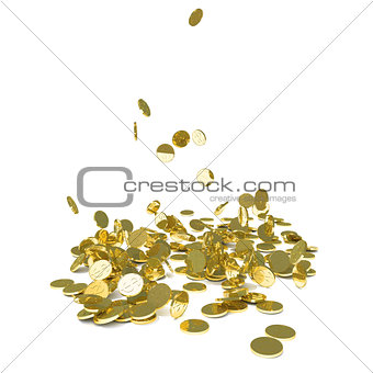 Falling gold coins, isolated on white