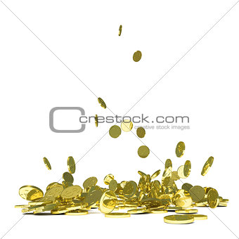 Falling gold coins, isolated on white