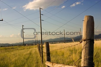 Fence in the Field with Blue Background