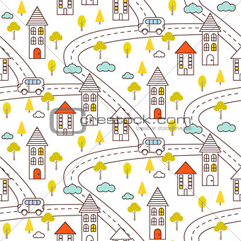 Outline countryside seamless pattern.