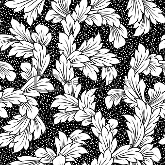 seamless baroque leaves black floral background