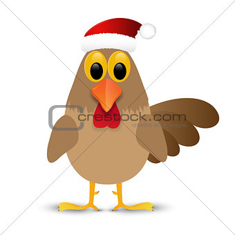 Rooster in Santa hat isolated on white background. Vector illustration.
