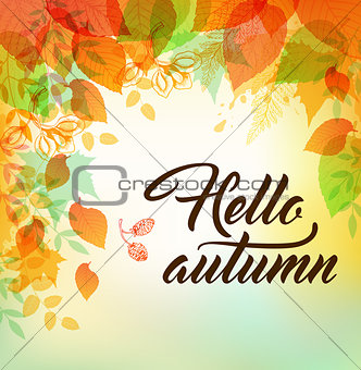 Autumn background with orange and green leaves