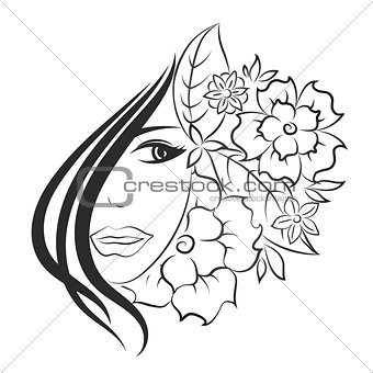 Face of girl and flowers