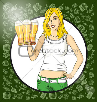 Vector Woman With Glass of Beer On Oktoberfest