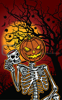 Halloween pumpkin skeleton