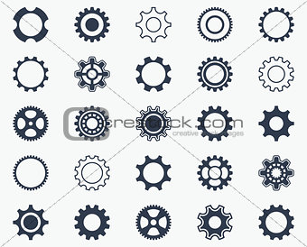 Collection of black gear wheel icons