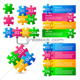Vector infographic puzzle designs collection