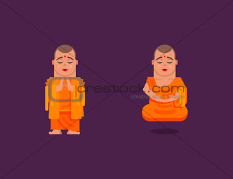 Buddhist monk is meditating in a flat style