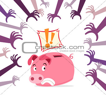 piggy bank get panic because of various threat