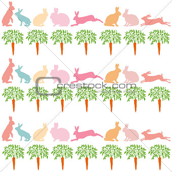 rabbits and carrots on a white background