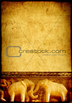 Grunge background with paper texture and carving famous elephant