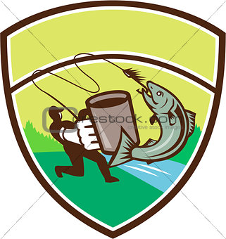 Fly Fisherman Mug Salmon Crest Retro