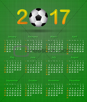 Soccer calendar for 2017 on green linen texture