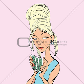 Poker face woman playing cards